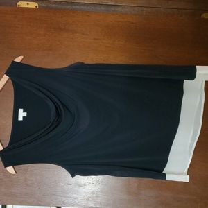 Charming‎ Charlie asymmetrical shell, black with cream chiffon trim XL EUC